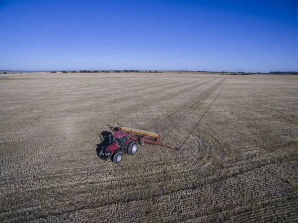 Luchtfoto Van Tractor Seeder Directe Inzaai Regio Pampa Argentinië — Stockfoto