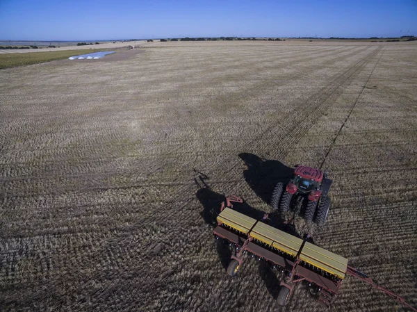 Luchtfoto Van Tractor Seeder Directe Inzaai Regio Pampa Argentinië — Stockfoto