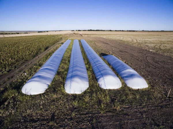 Pampa Arjantin Deki Tahıl Depolamasının Havadan Görünümü — Stok fotoğraf