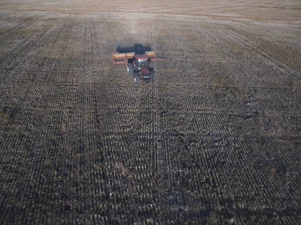 Tohum Tarım Makineleri Pampa Patagonya Doğrudan Havadan Görünümü — Stok fotoğraf