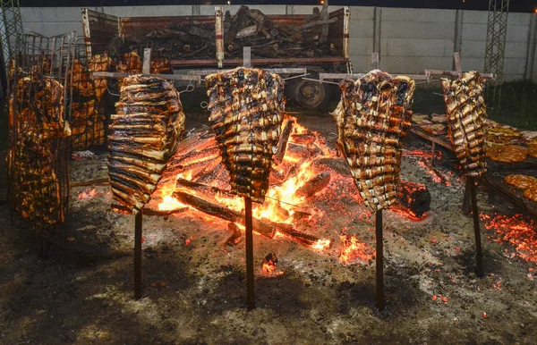 Costelas Vaca Churrasco Assado Tradicional Argentino — Fotografia de Stock