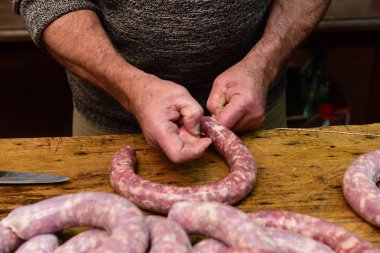 El yapımı sosis ler geleneksel hazırlık, Patagonya, Arjantin