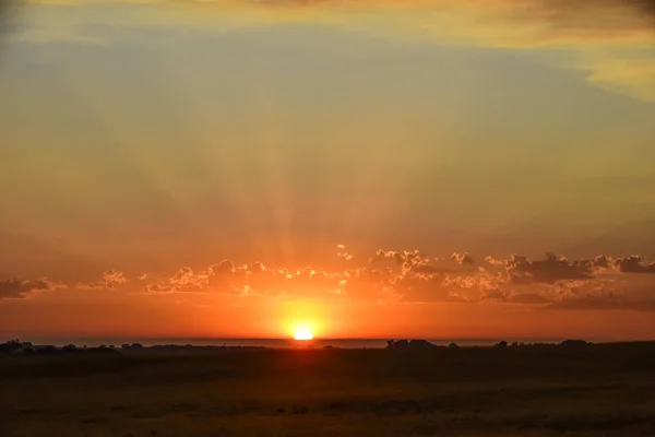 Sonnenstrahlen Bei Sonnenuntergang Pampas Argentinien — Stockfoto