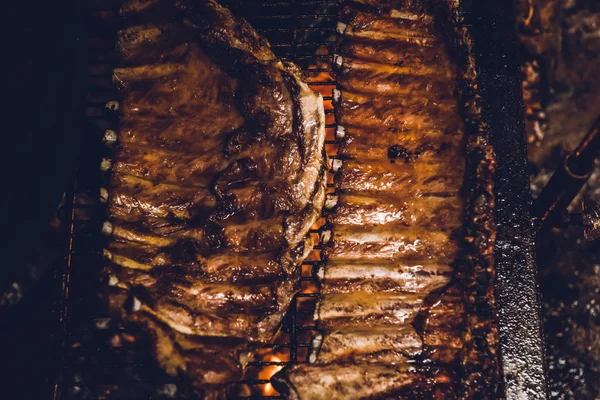 Costolette Maiale Barbecue Patagonia Argentina — Foto Stock