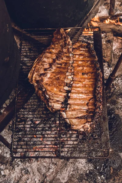 Grill Żeberkami Wieprzowymi Patagonia Argentyna — Zdjęcie stockowe