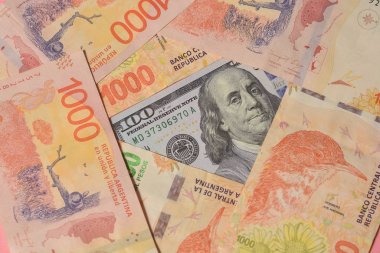 Yeni Arjantin banknotları ve Abd doları banknotu