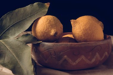 Bahçeden toplanmış, masada hazırlanmış organik limonlar.