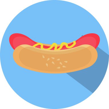 el düz tasarım ile şirin sosisli sandviç. Ekmek uzun gölge ile düz simgesi. Ekmek somun simgesi, işareti simgesi, vektör çizim. Ekmek sembolü. Düz simgesi. Web ve mobil için düz tasarım stil.
