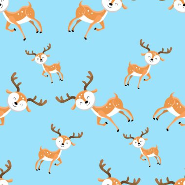 Sevimli çizgi geyik seamless modeli. Renkli vektör çizim kağıt ambalaj kumaş baskı, duvar kağıdı için.