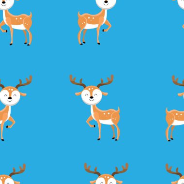 Sevimli çizgi geyik seamless modeli. Renkli vektör çizim kağıt ambalaj kumaş baskı, duvar kağıdı için.
