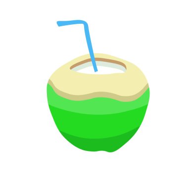 Tropikal taze genç Hindistan cevizi illüstrasyon. Hindistan cevizi simgesi