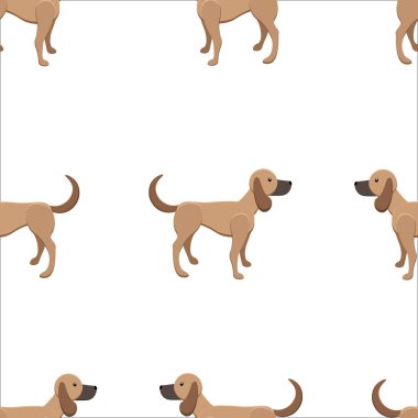 sevimli köpek vektör çizim üzerinde mavi arka plan ile Seamless modeli. Renkli vektör çizim için kumaş baskı, duvar kağıdı, tebrik kartı, kağıt ambalaj.