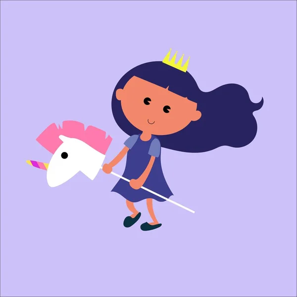 Petite princesse souriante avec jouet licorne illustration vectorielle dessin animé mignon — Image vectorielle