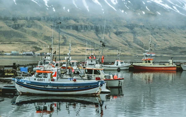 Islanda Maggio 2014 Barche Pesca Piccolo Porto Fotografia Stock