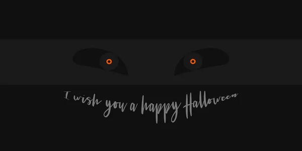 Glückliche Glückwunschkarte Halloween Gruseliges Gesicht Mit Orangefarbenen Augen Und Text — Stockvektor
