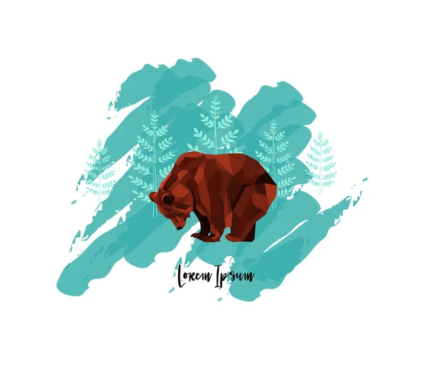 Card Low Poly Brown Bear Trees Background Inglés Diseñado Para — Archivo Imágenes Vectoriales