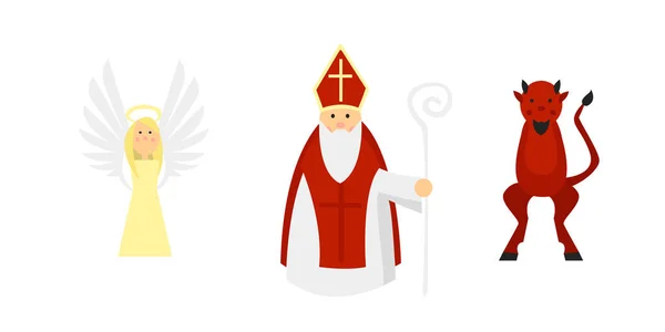 Απομονωμένες Charakters Σύμφωνα Την Ευρωπαϊκή Παράδοση Αγίου Νικολάου Άγγελος Και — Διανυσματικό Αρχείο