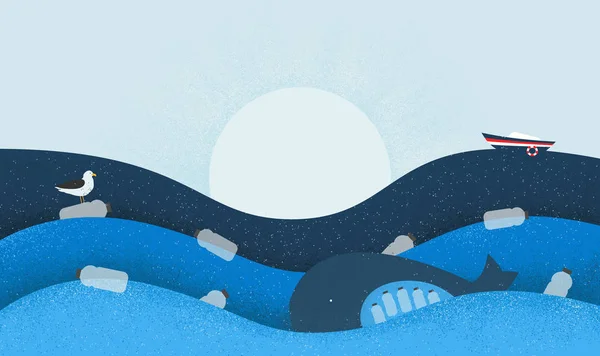 Cartaz Com Tema Ecológico Poluição Plástica Oceano Baleia Com Garrafas — Fotografia de Stock