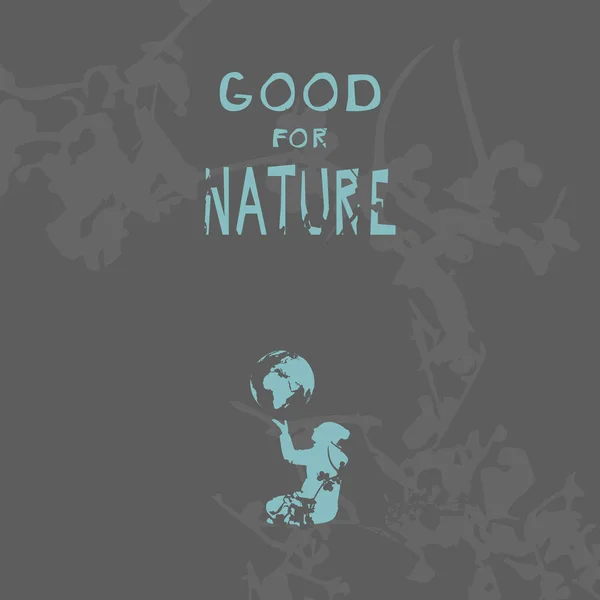 手持世界和文字的坐着女孩的剪影 对自然有益 — 图库矢量图片