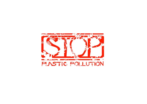 Label Text Stop Plastic Pollution Grungy Red Stamp — Stock Vector