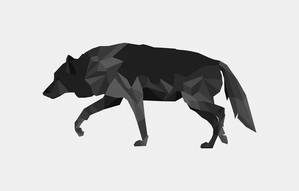 Vector Illustration Low Poly Portrait Walking Grey Wolf White Background — Archivo Imágenes Vectoriales