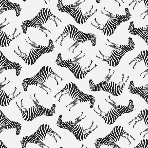 Vector Illustration. Semaless Pattern with Zebras. Black on White.