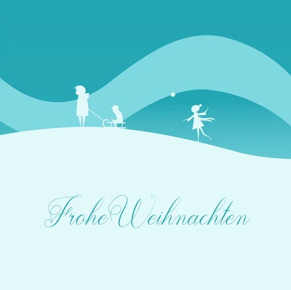 Ilustración Vectorial Elegante Tarjeta Felicitación Navideña Familia Con Trineo Invierno — Vector de stock