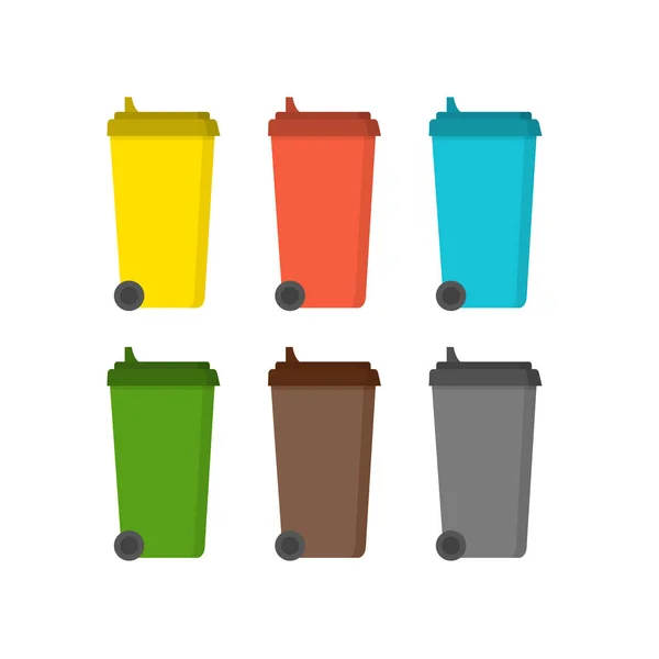 Poubelles Colorées Pour Tri Des Déchets Conception Plate — Image vectorielle