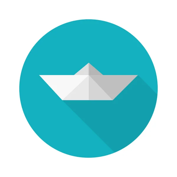 Икона плоского дизайна. Бумажная лодка на голубом круглом фоне . — стоковый вектор