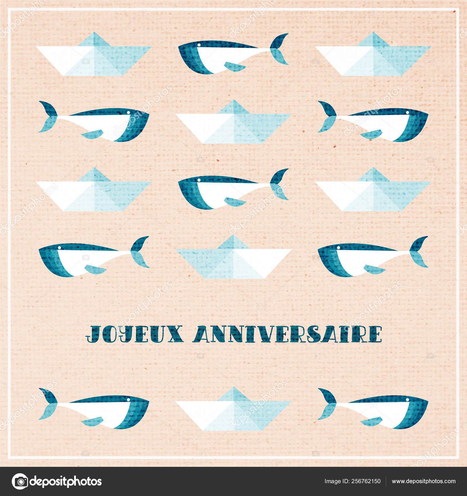 Greeting Card Cute Whales And Paper Ships Text Happy Birthday In French Joyeux Anniversaire Stock Vector C Dvorak Vero