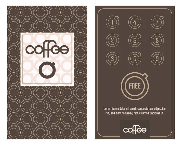 Coffee card. Horizontal card with loyalty program for customers of coffee Shops, caffee houses etc.