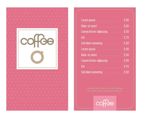 Kaffeehauskarte mit originellen modernen Schriftzügen und stilisierten Kaffeetassen. rosa, retro gepunkteter Hintergrund. — Stockvektor
