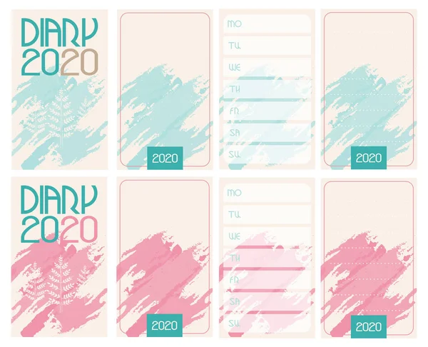 Simple diary 2020. Front page, week planner and page for notices.