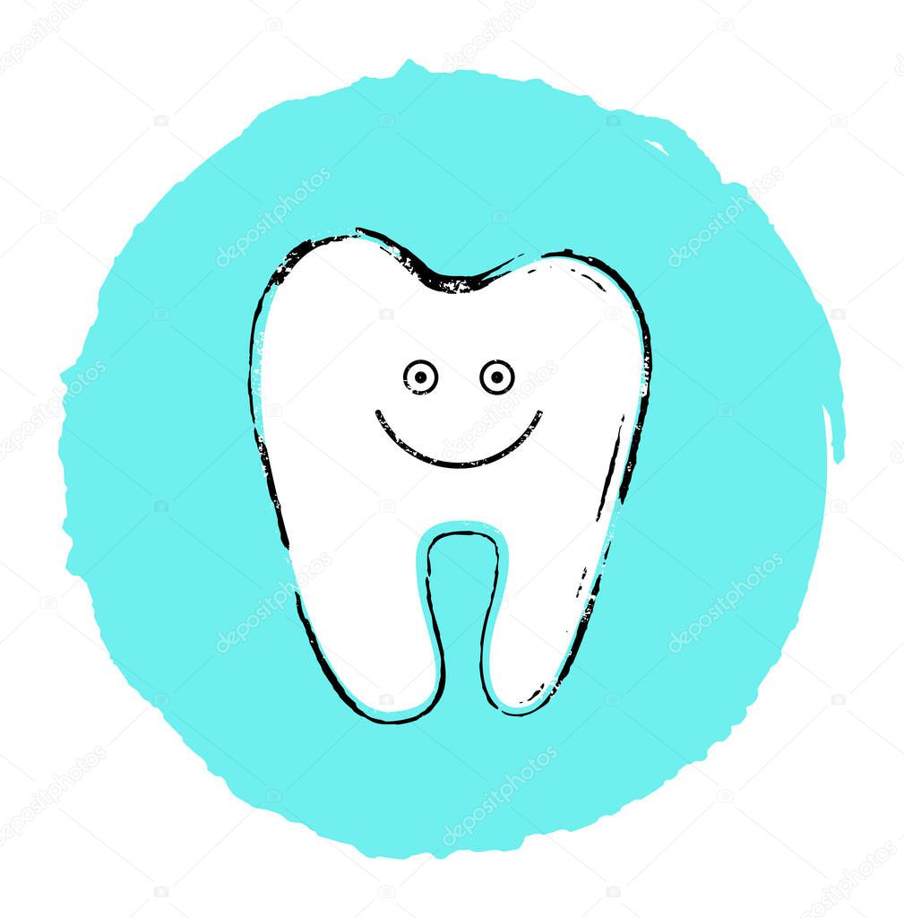 Simple vector illustration of white smiling tooth.