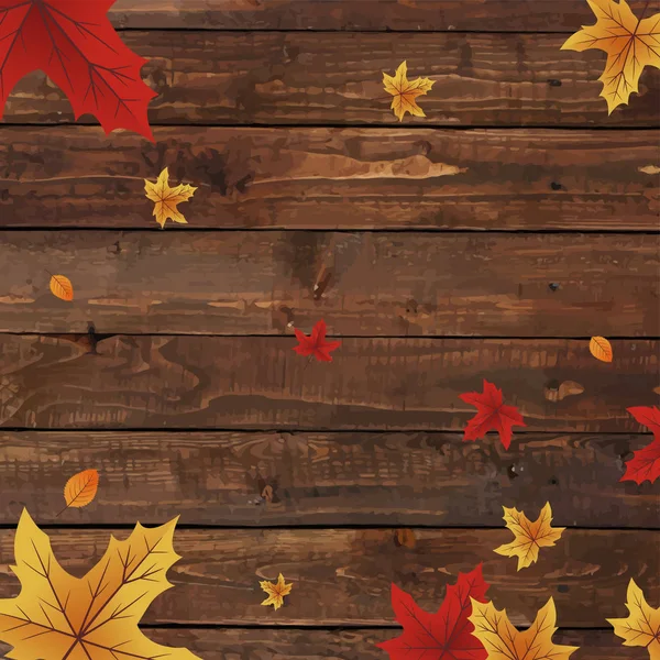 Herfst Achtergrond Getextureerde Houten Achtergrond Met Gele Herfstbladeren — Stockfoto