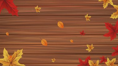 Sonbahar arka plan - dokulu sonbahar sarı yaprakları ile ahşap arka plan