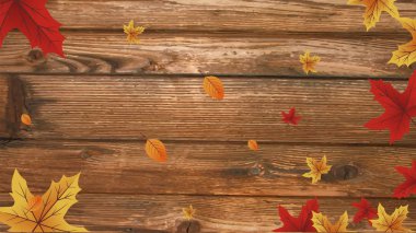 Sonbahar arka plan - dokulu sonbahar sarı yaprakları ile ahşap arka plan