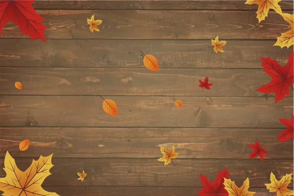Herfst Achtergrond Getextureerde Houten Achtergrond Met Gele Herfstbladeren — Stockfoto
