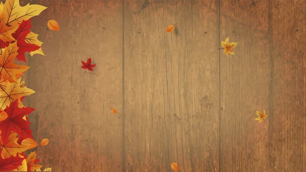 Herbst Hintergrund Strukturierte Holzhintergrund Mit Herbst Gelben Blättern — Stockfoto