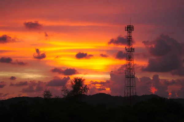 Torre Telefone Celular Altura Colina Alta Chantaburi Tailândia Enviando Sinal — Fotografia de Stock