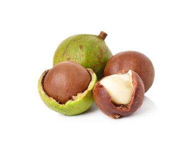 Beyaz arka planda Macadamia fındıkları