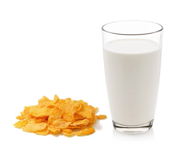 Cornflakes Melk Witte Achtergrond — Stockfoto