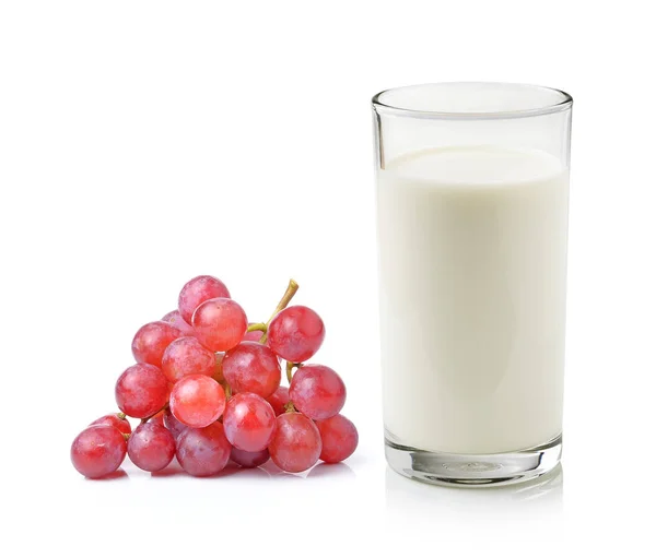 Vaso Leche Con Uva Sobre Fondo Blanco —  Fotos de Stock