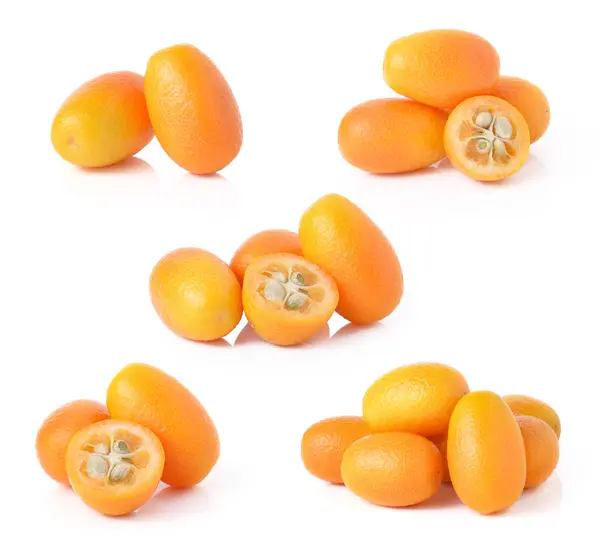 Fructe Kumquat Izolate Fundal Alb — Fotografie, imagine de stoc