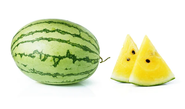 Gele Watermeloen Geïsoleerd Witte Achtergrond — Stockfoto