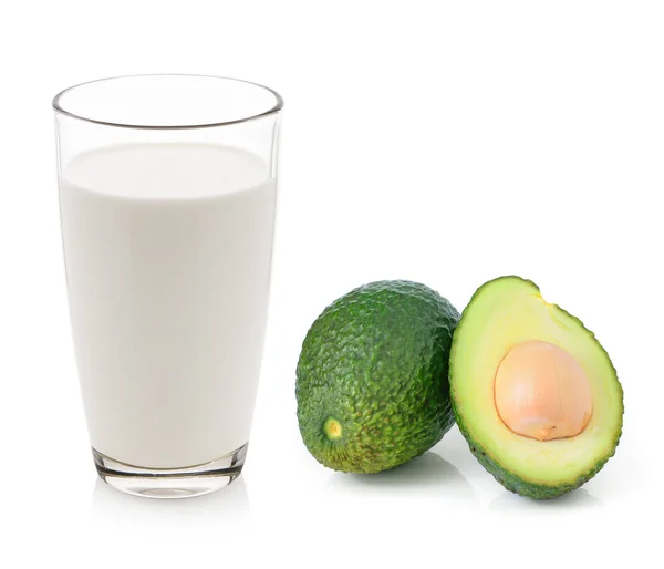Glas Melk Avocado Geïsoleerd Witte Achtergrond — Stockfoto