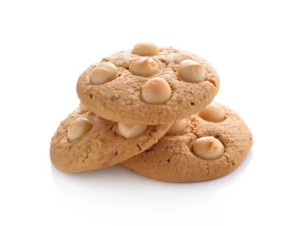 Cookies Noix Macadamia Sur Fond Blanc — Photo