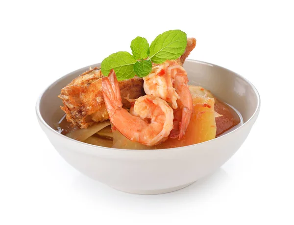 Würzig Saure Suppe Mit Garnelen Und Papaya Thailändischem Essen — Stockfoto