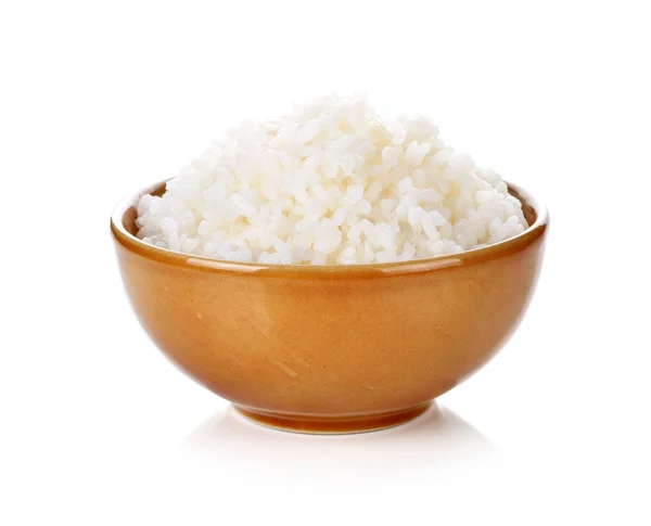 Arroz Uma Tigela Fundo Branco — Fotografia de Stock