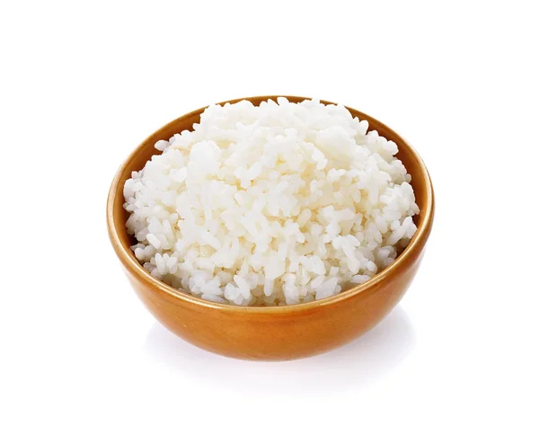 Arroz Uma Tigela Fundo Branco — Fotografia de Stock